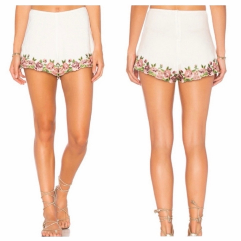 Show Me Your MuMu White Floral Trim High Waist Shorts